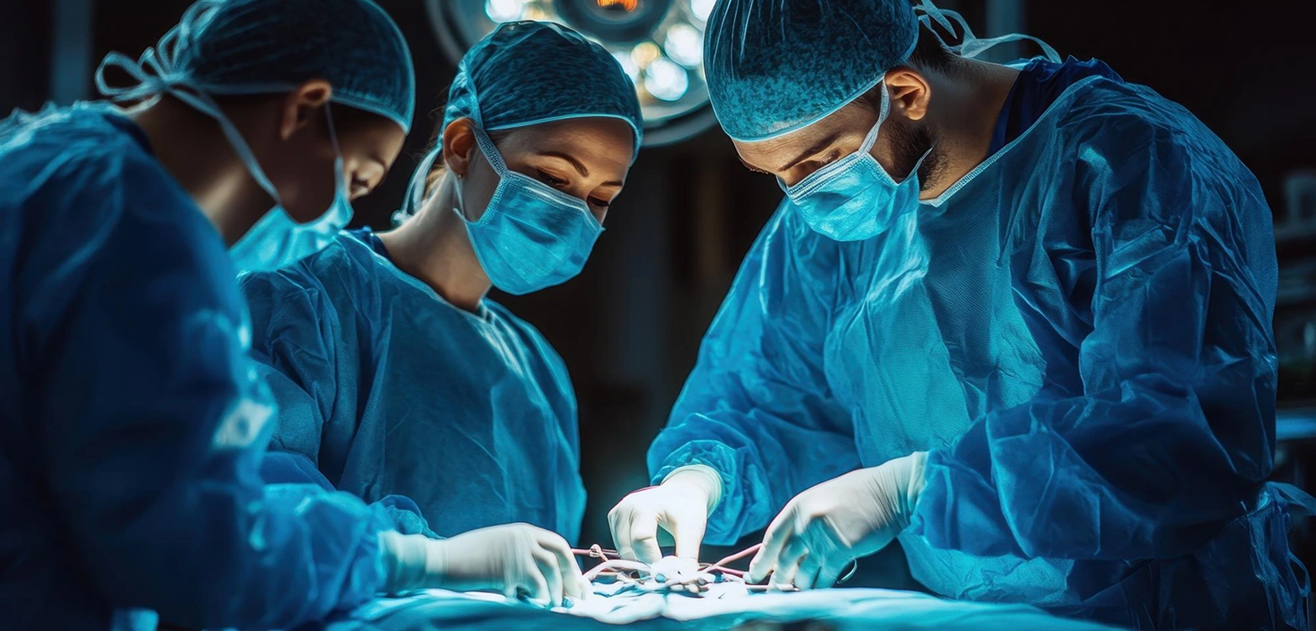 Surgeons performing an operation in an operating room.