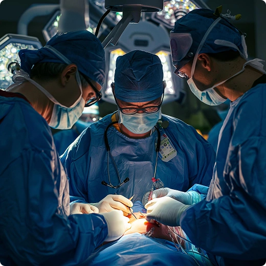 A surgical team operating on a patient in an operating room.