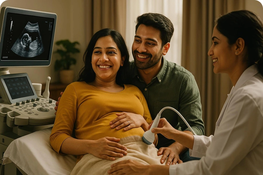 Gynecologist Examining Pregnant Woman with a stethoscope